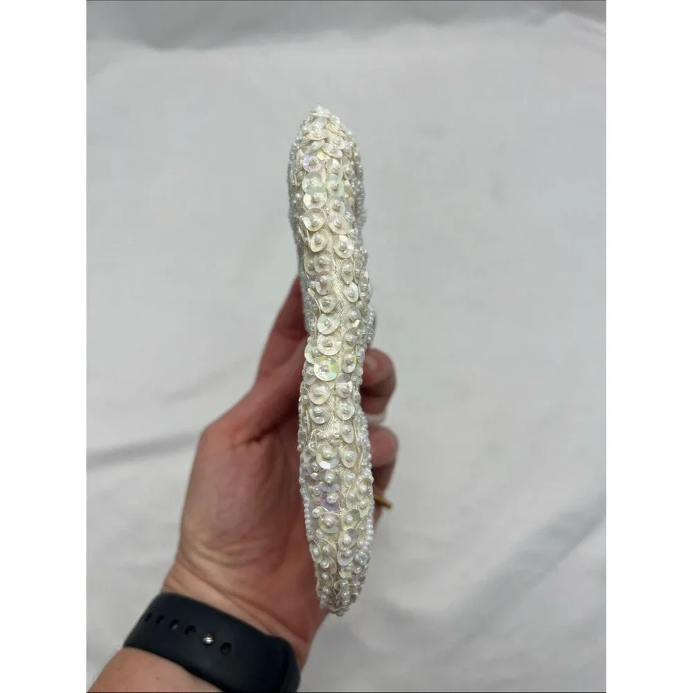 Vintage 1960s Beaded Sequin White Iridescent Clutch
